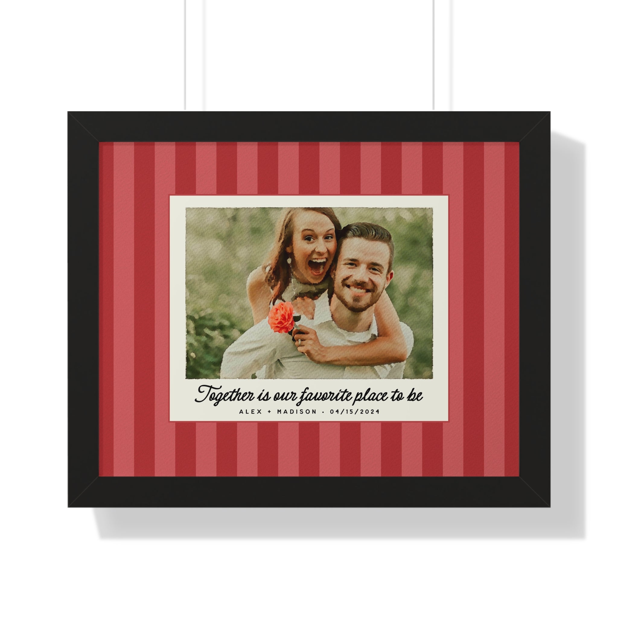 Personalized Watercolor Couple Portrait (stripes) – A Timeless Keepsake