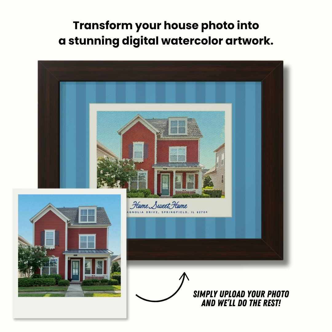 Personalized Watercolor Framed Home Poster for New Homeowner Realtor Gift