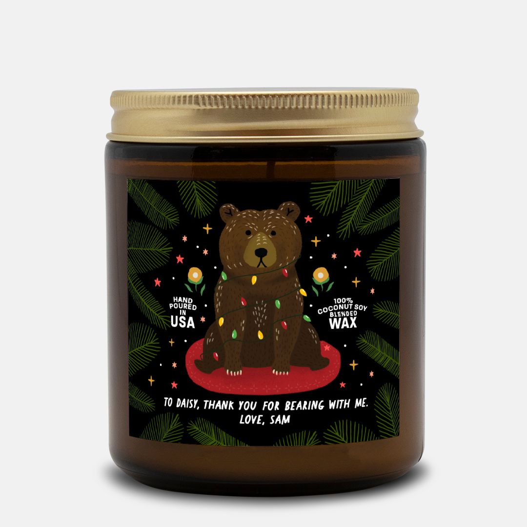 Personalized Christmas Bear Candle Amber Jar