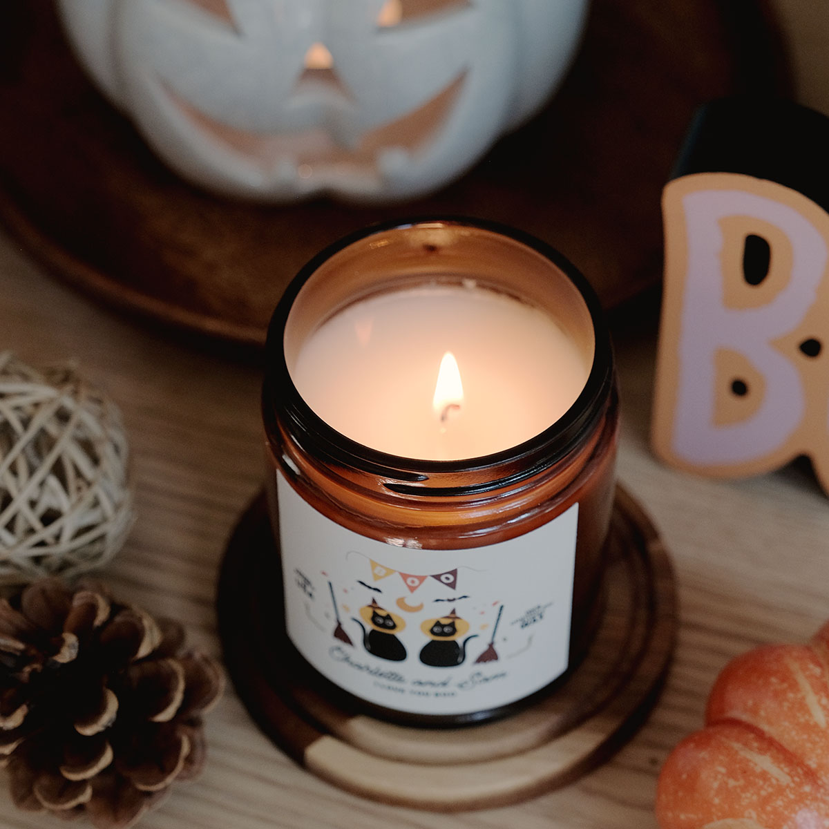Personalized Spooky Couple Candle Amber Jar