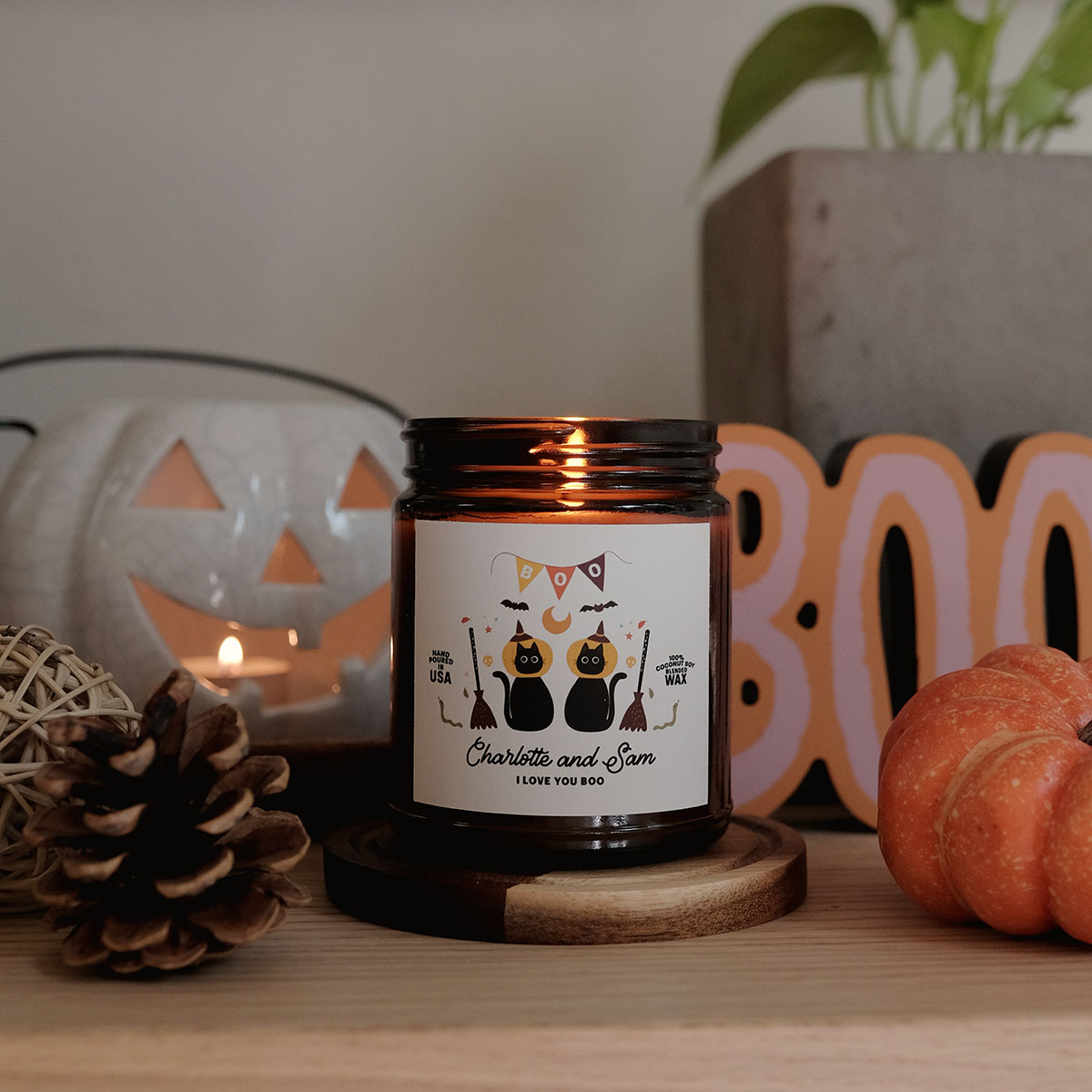 Personalized Spooky Couple Candle Amber Jar - Relatable Basic