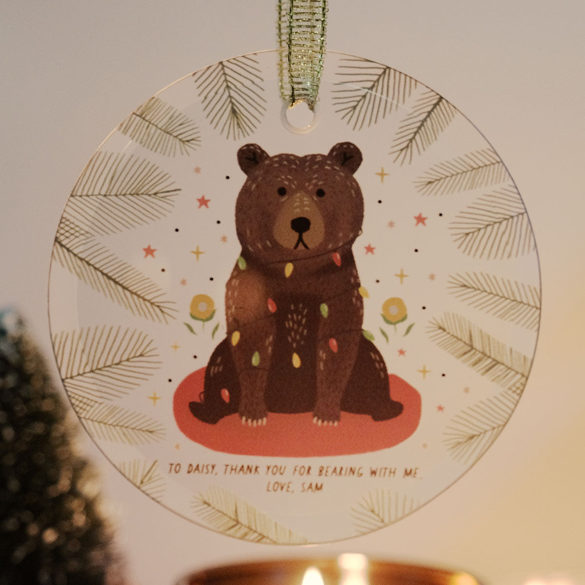Personalized Christmas Bear Glass Ornament