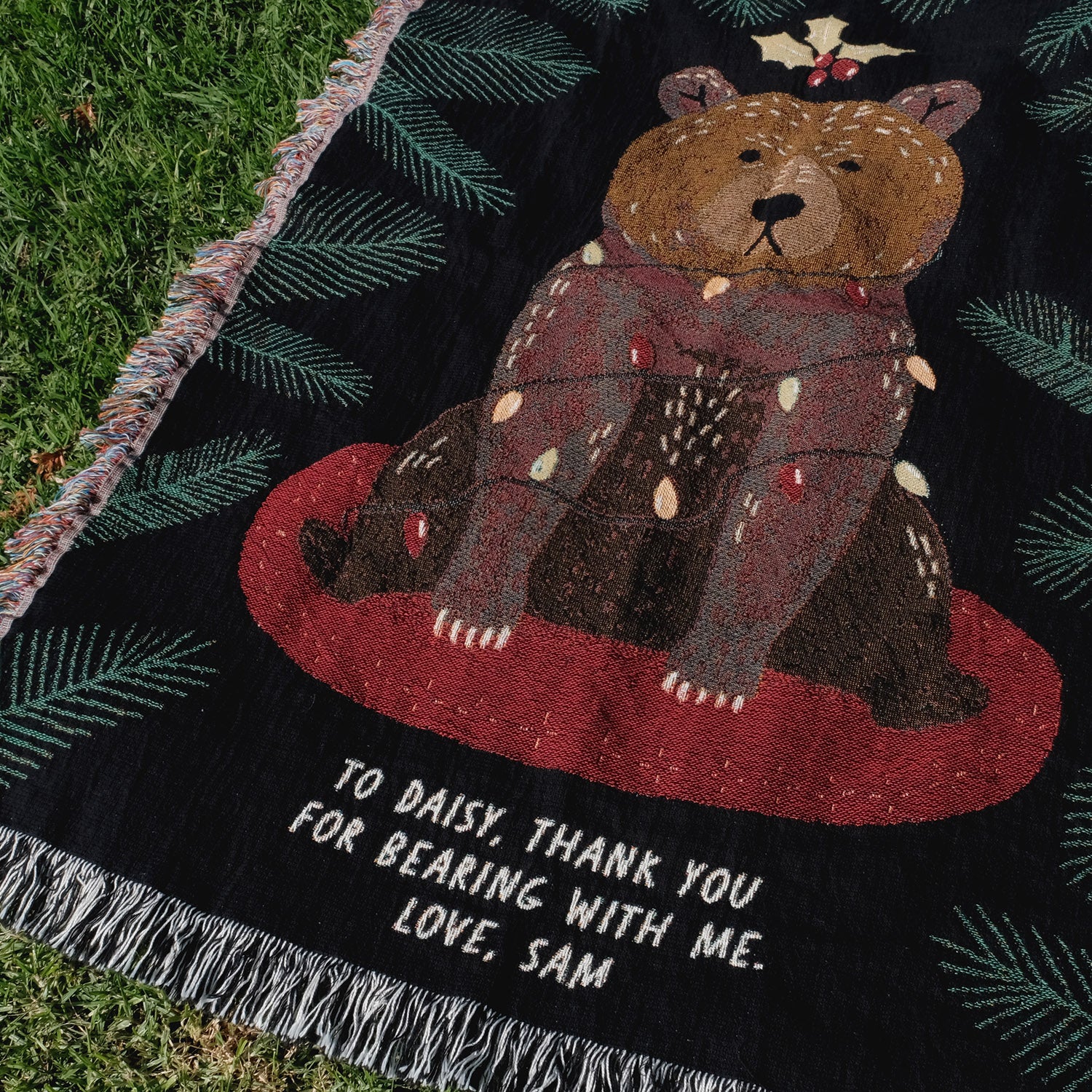 Christmas Bear Personalized Woven Blanket