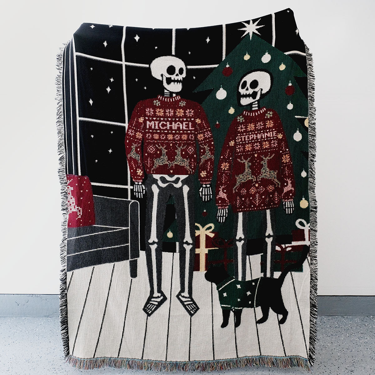 Christmas Skeleton Couple Personalized Woven Blanket