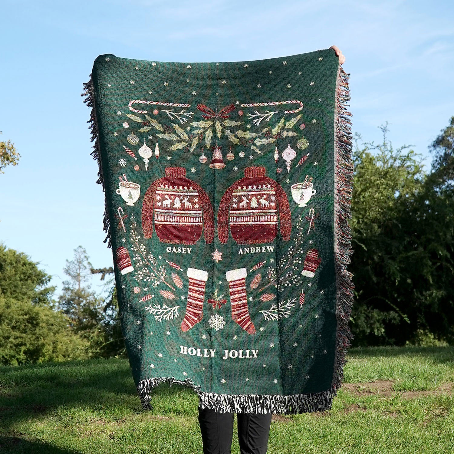 Personalized Christmas Sweater Couple Woven Blanket