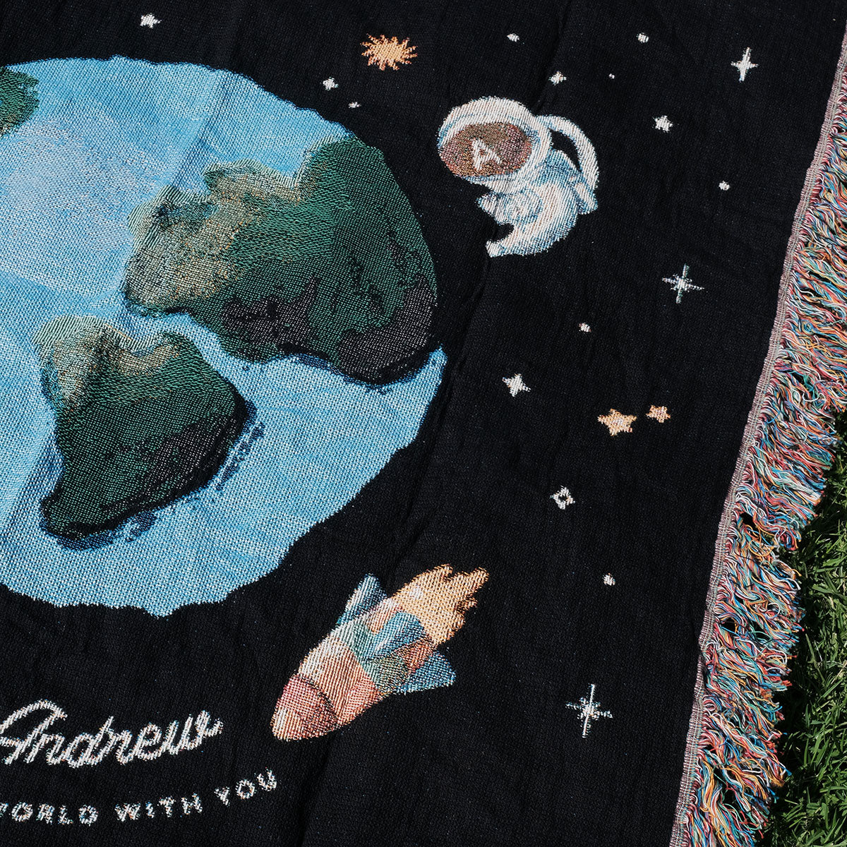 Couple Astronauts Outer Space Woven Blanket