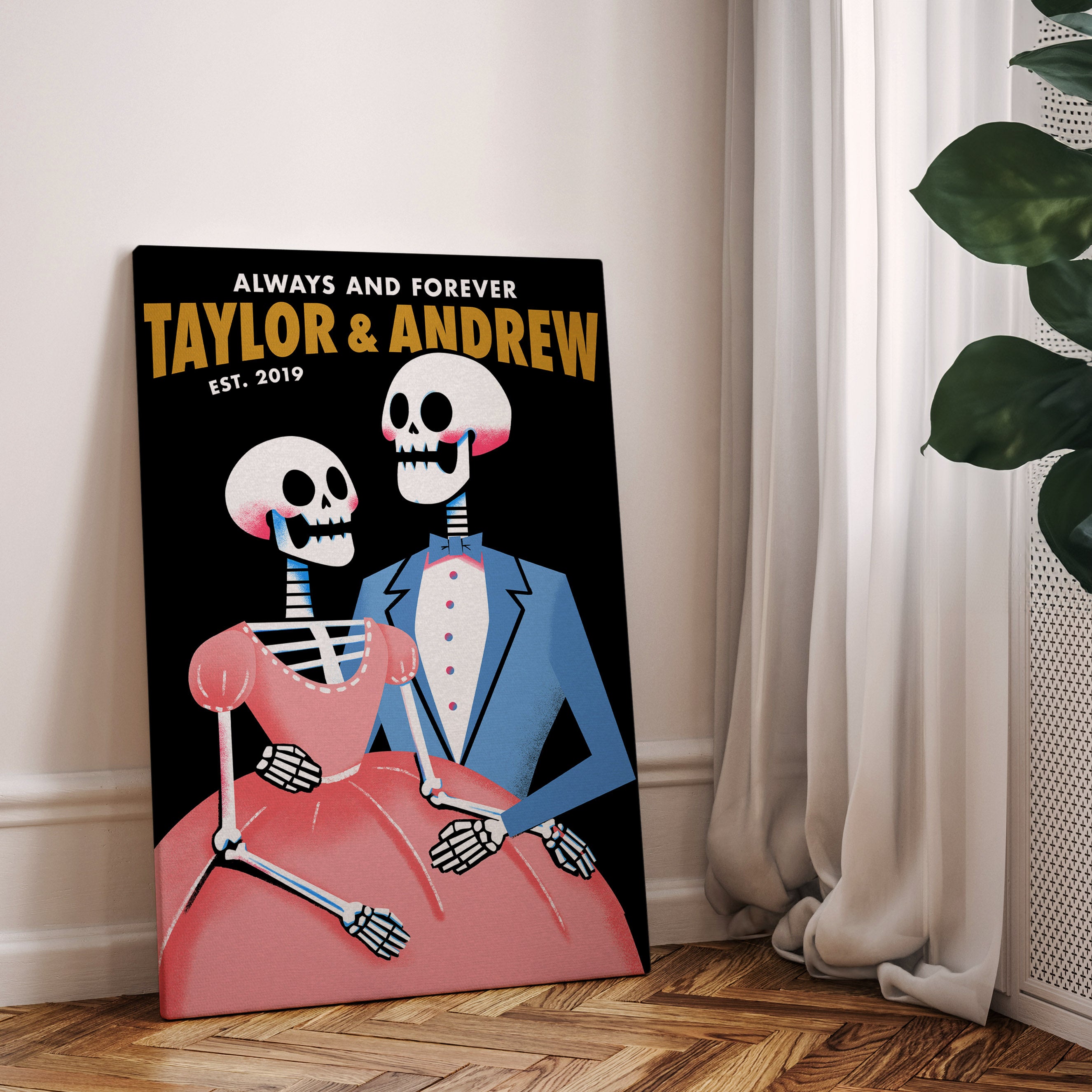 Personalized Fancy Dressed Skeletons Canvas Wraps