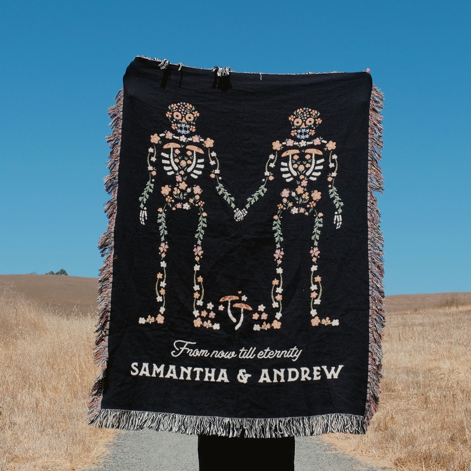 Personalized Floral Skeleton Couple Woven Blanket