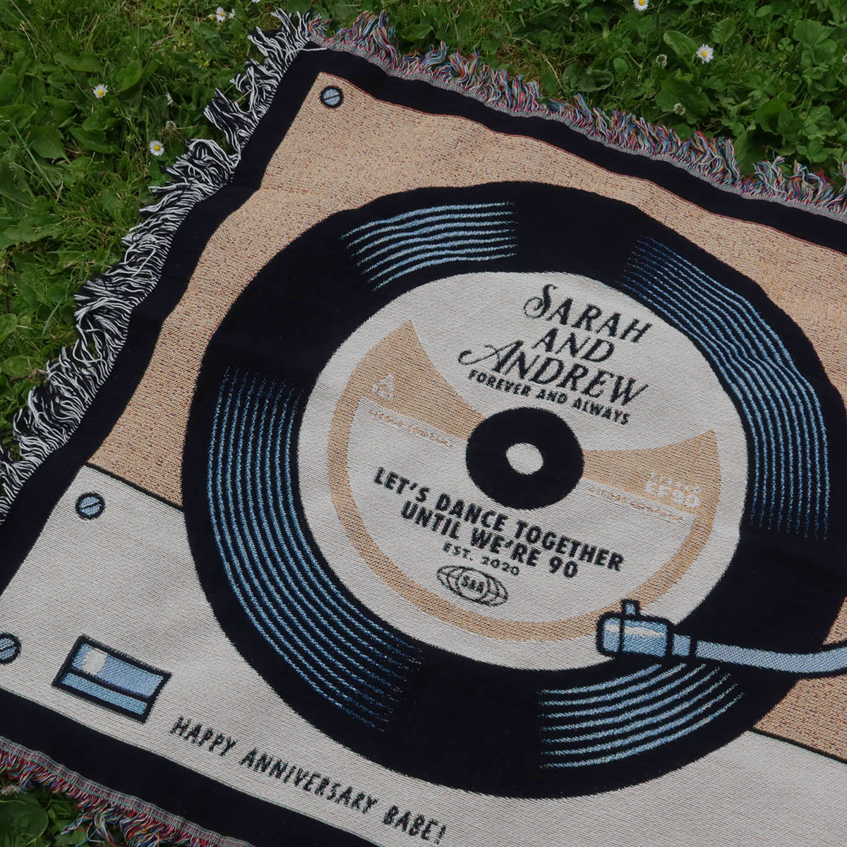 Personalized Record Player Couple Woven Blanket