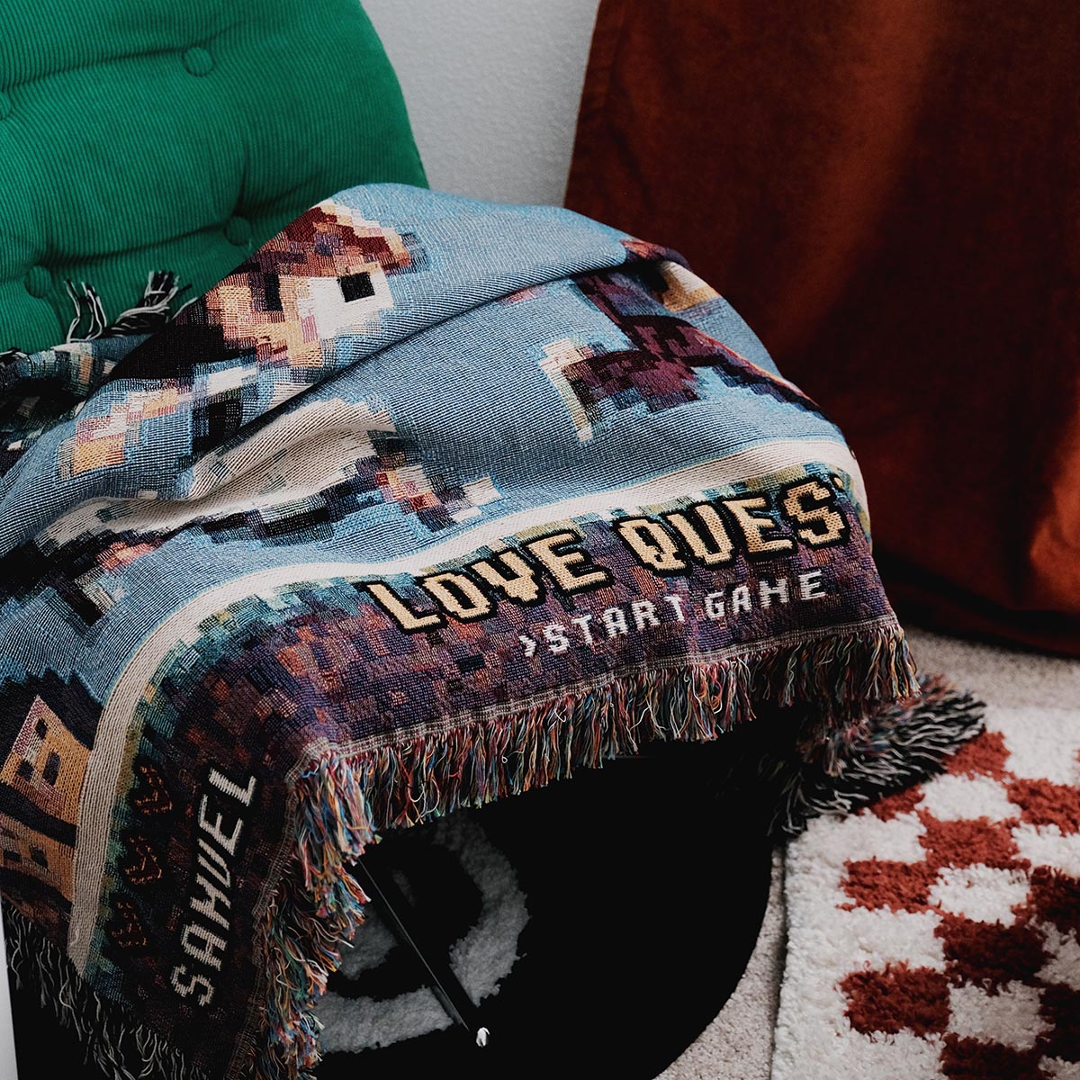 Personalized Retro 8-Bit Gaming Couple Adventure Woven Blanket