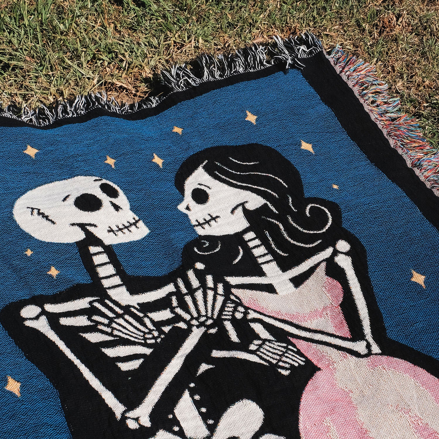 Personalized Skeletons Movie Poster Couple Woven Blanket