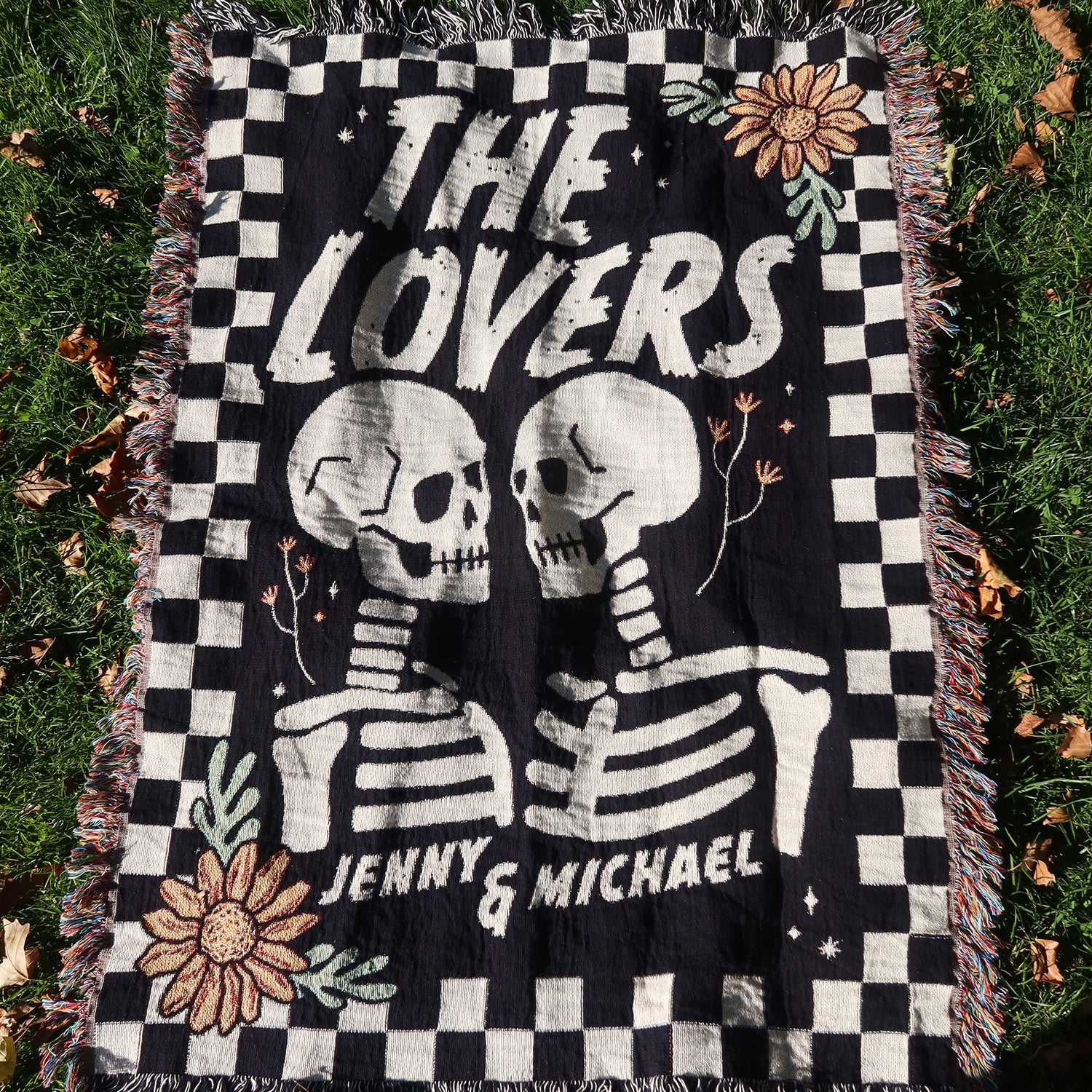 Checkered Skeleton The Lovers Personalized Couple Blanket