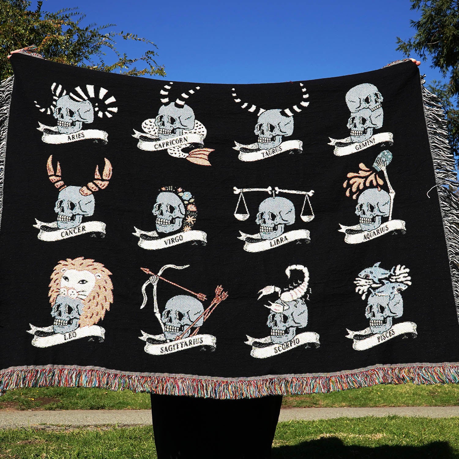 Personalized Zodiac Skull Couple Throw Blanket - Woven - Personalized Gifts for Couples, Custom Birthday Gifts, Custom Anniversary Gifts | Relatable Basic