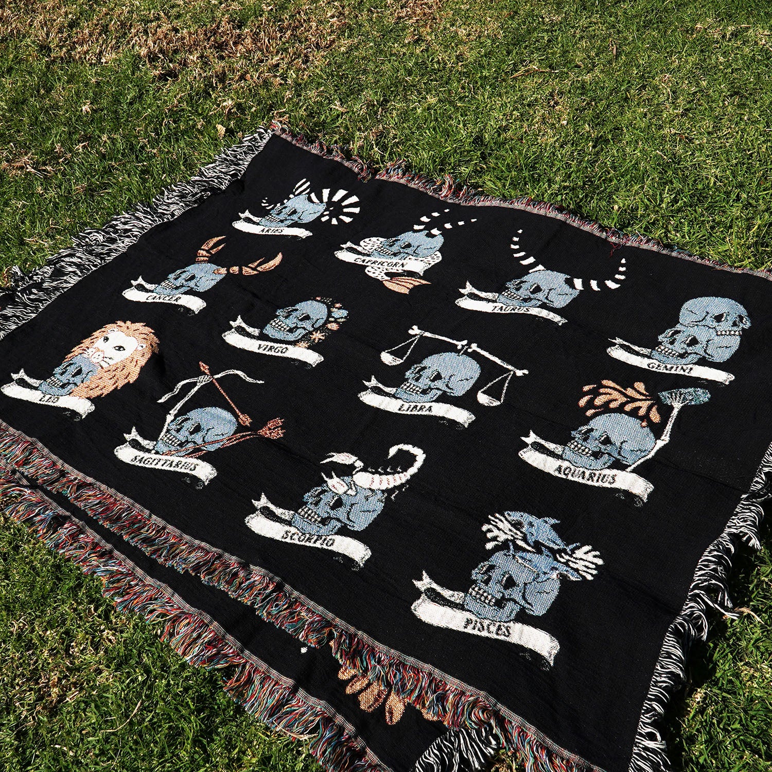 Personalized Zodiac Skull Couple Throw Blanket - Woven - Personalized Gifts for Couples, Custom Birthday Gifts, Custom Anniversary Gifts | Relatable Basic