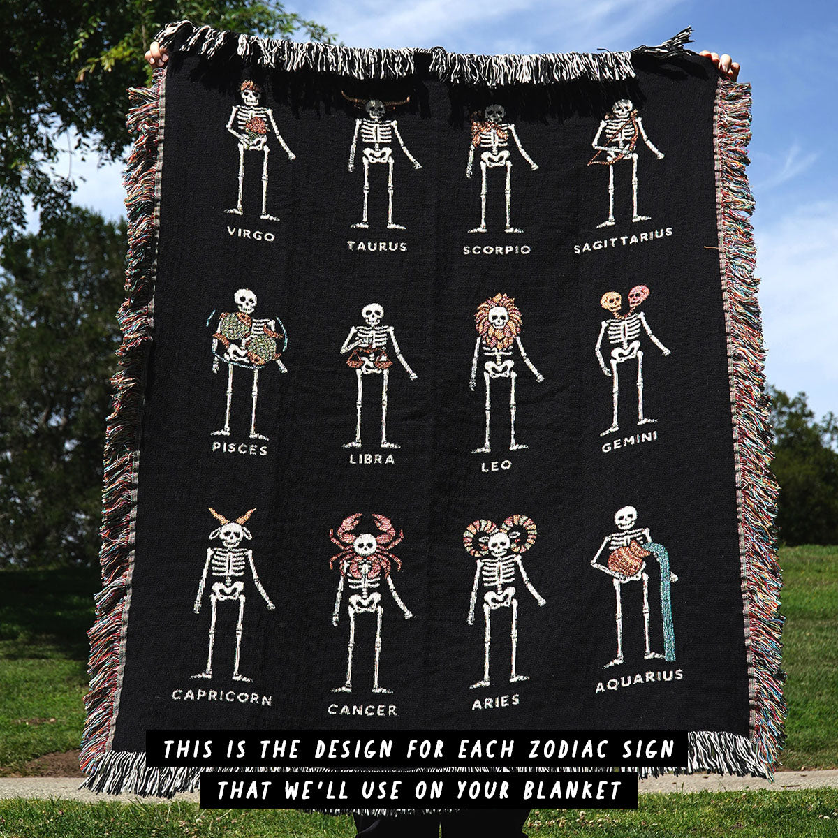 Personalized Zodiac Skeleton Couple Woven Blanket - Woven - Personalized Gifts for Couples, Custom Birthday Gifts, Custom Anniversary Gifts | Relatable Basic