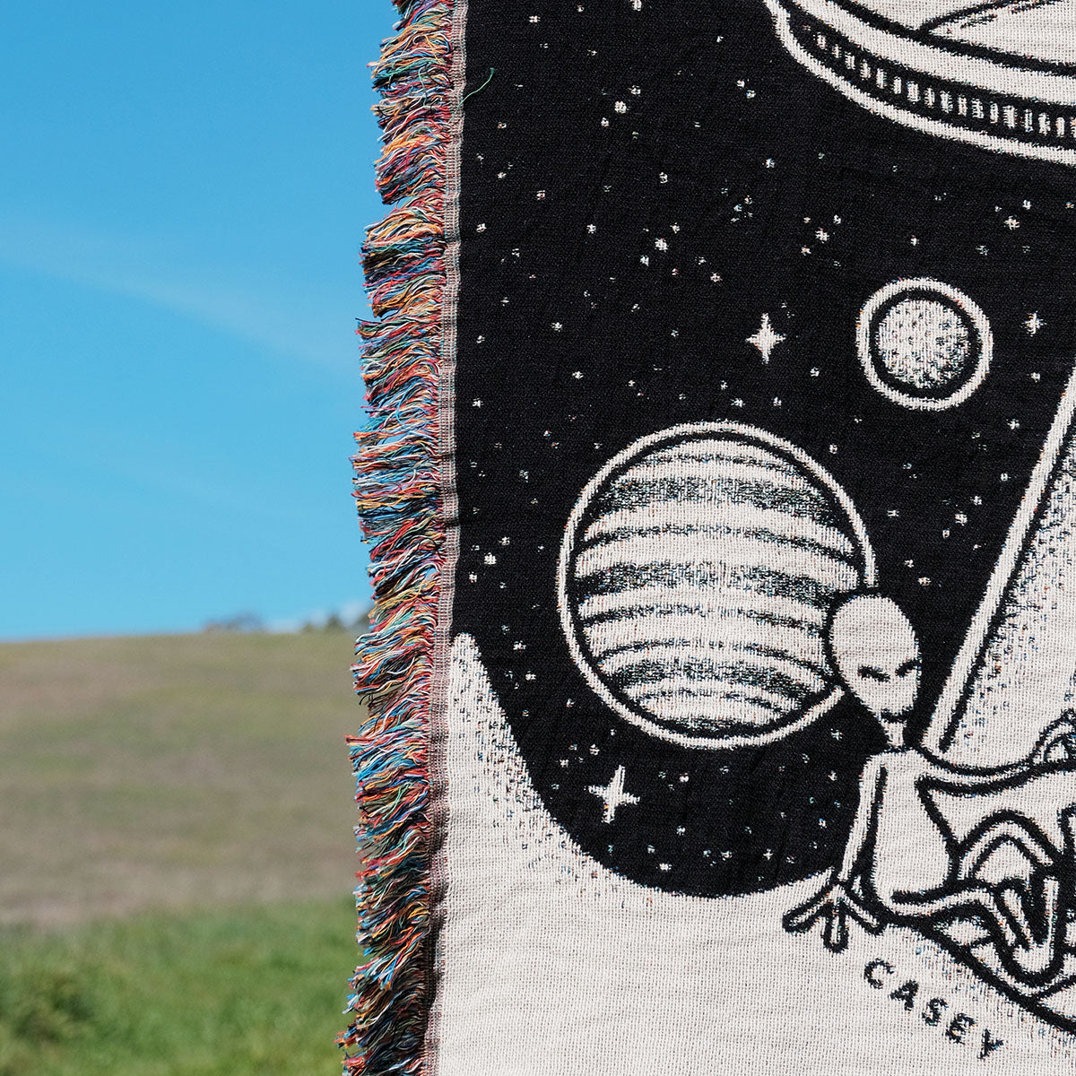 Personalized UFO Aliens Couple Woven Blanket
