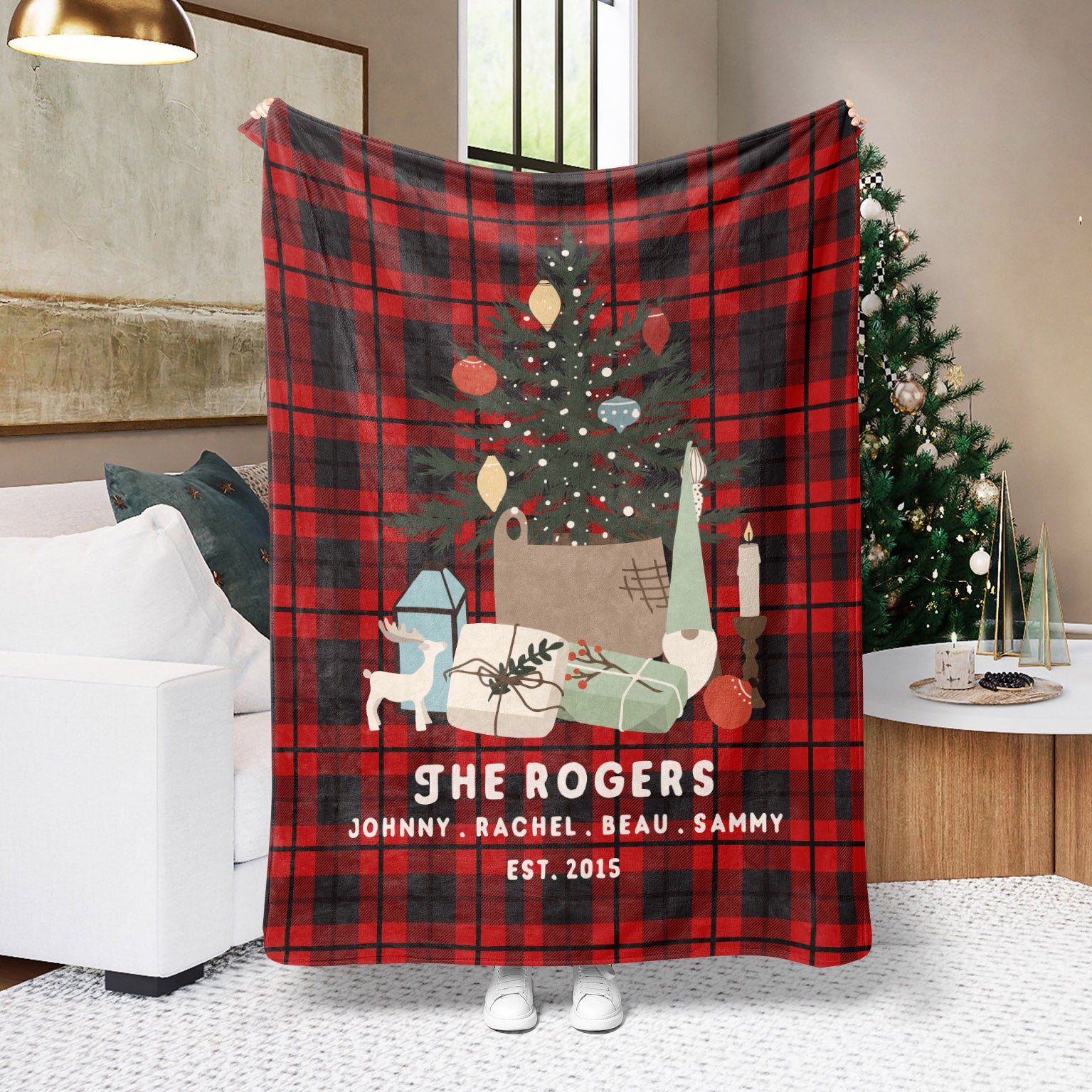 Personalized Family Christmas Fleece Blanket with Names (Plaid) - Fleece - Personalized Gifts for Couples, Custom Birthday Gifts, Custom Anniversary Gifts | Relatable Basic