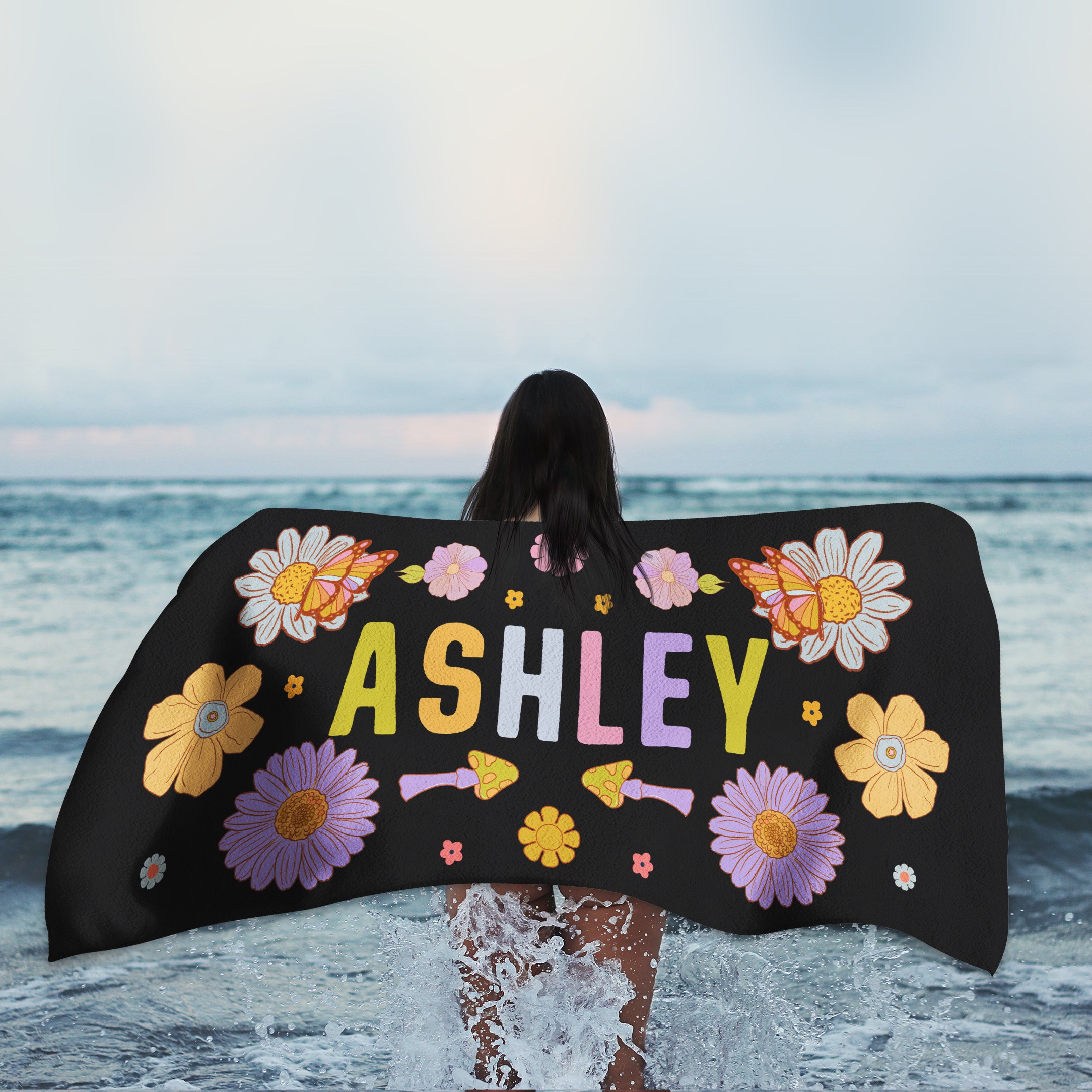 Floral Personalized Beach Towel - Beach Towel - Personalized Gifts for Couples, Custom Birthday Gifts, Custom Anniversary Gifts | Relatable Basic