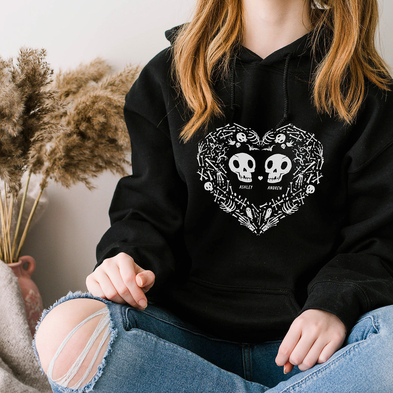 Personalized Couple Skeleton Spooky Hoodie - Hoodie - Personalized Gifts for Couples, Custom Birthday Gifts, Custom Anniversary Gifts | Relatable Basic
