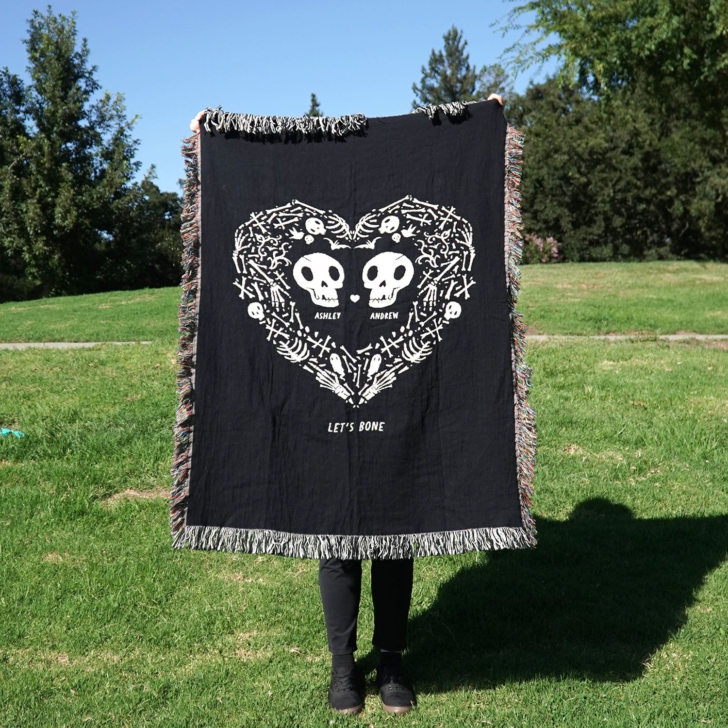 Personalized Heart Skeleton Couple Woven Blanket - Woven - Personalized Gifts for Couples, Custom Birthday Gifts, Custom Anniversary Gifts | Relatable Basic