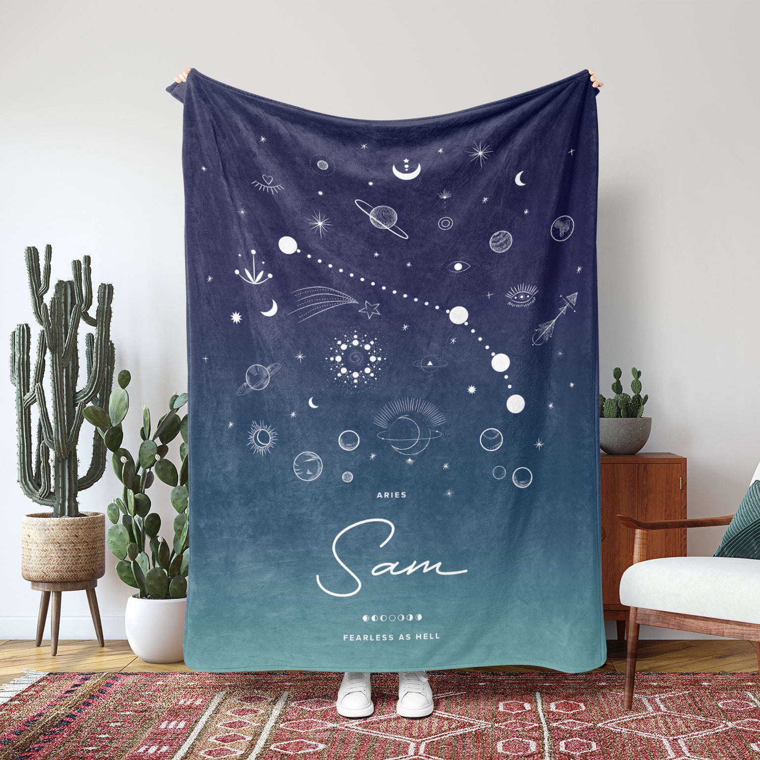 Personalized Zodiac (Blue Green Gradient) Fleece Blanket - Fleece - Personalized Gifts for Couples, Custom Birthday Gifts, Custom Anniversary Gifts | Relatable Basic
