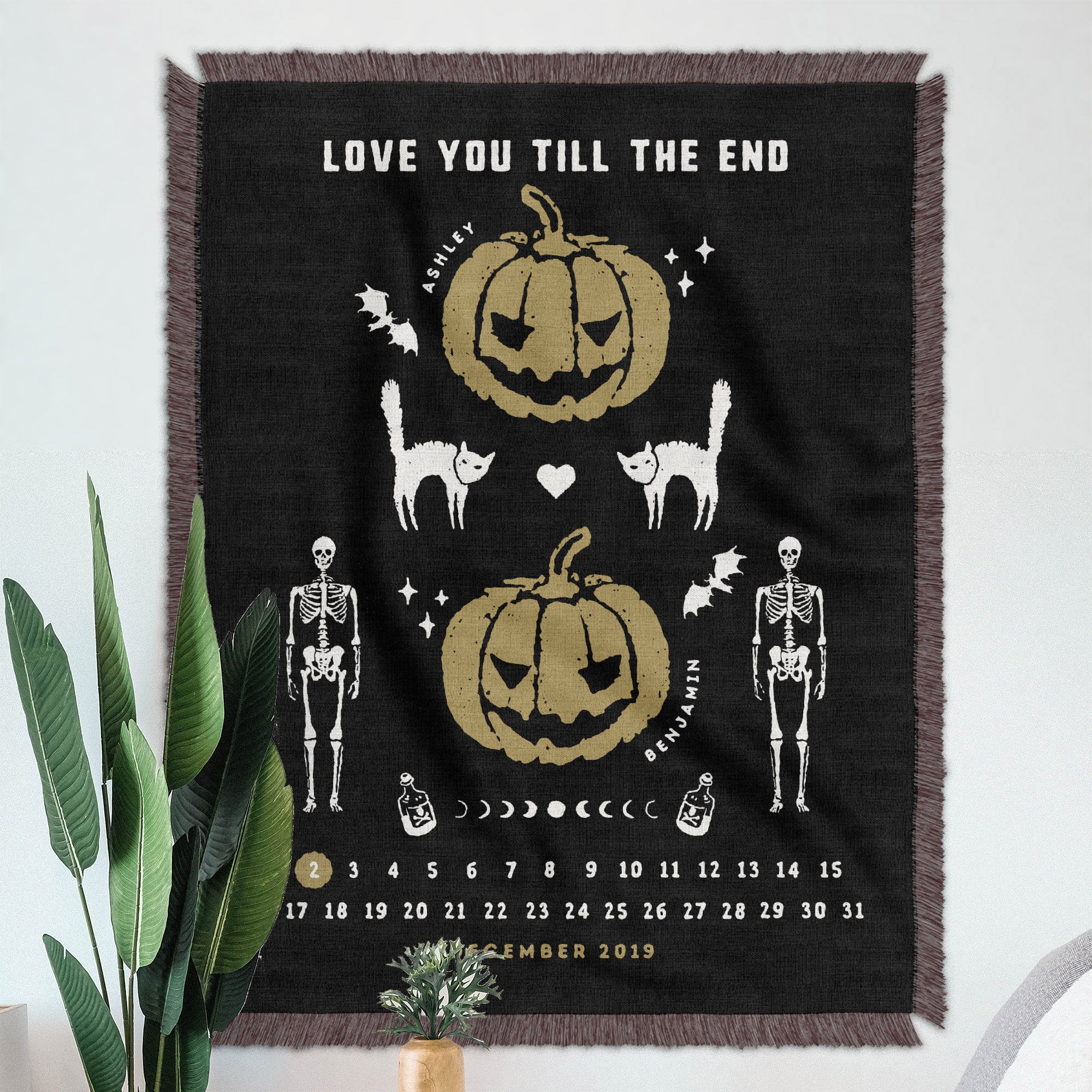 Personalized Pumpkin Couple Calendar Woven Blanket - Woven - Personalized Gifts for Couples, Custom Birthday Gifts, Custom Anniversary Gifts | Relatable Basic