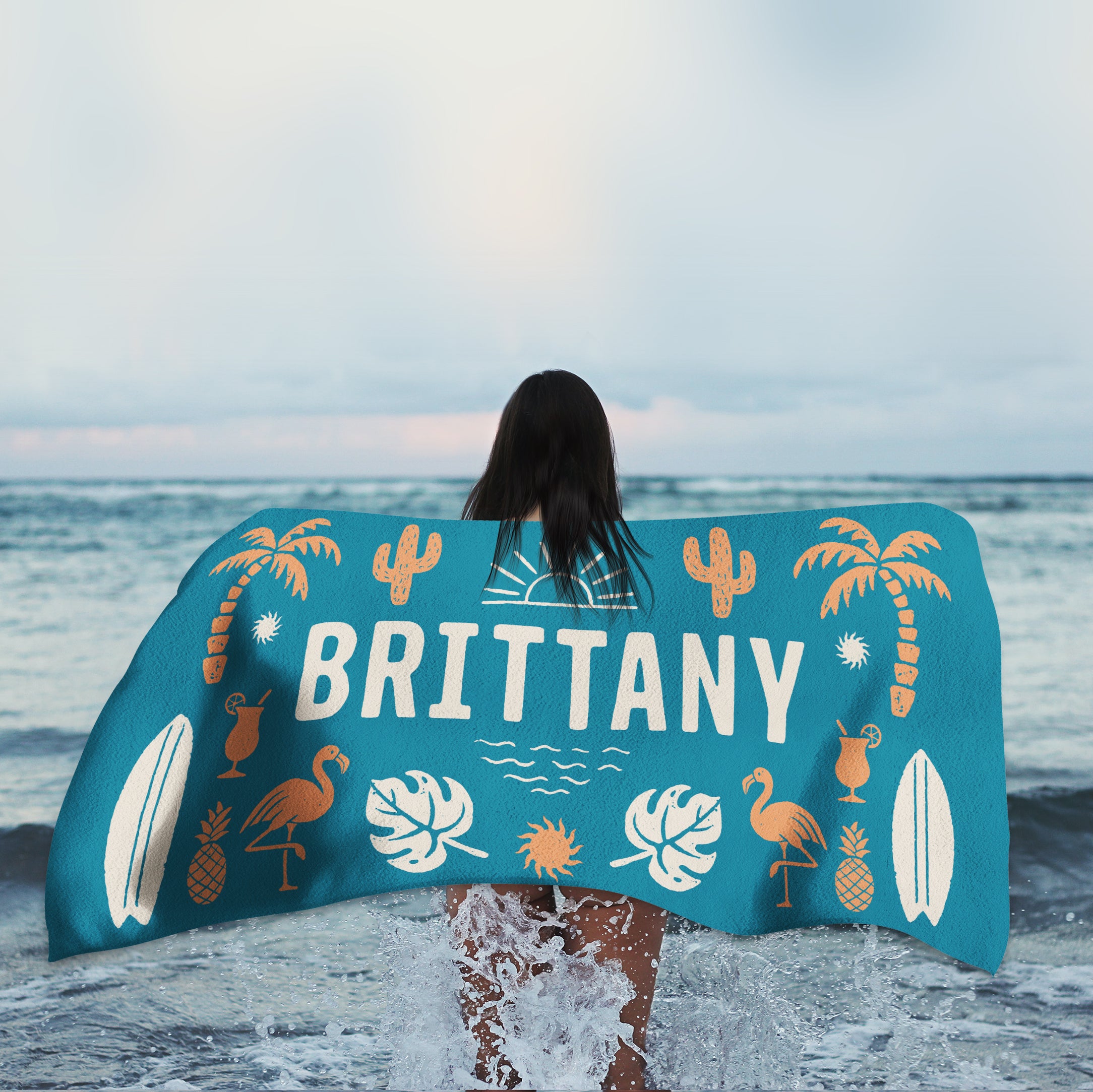 Summer Vibes Personalized Beach Towel (Blue) - Beach Towel - Personalized Gifts for Couples, Custom Birthday Gifts, Custom Anniversary Gifts | Relatable Basic