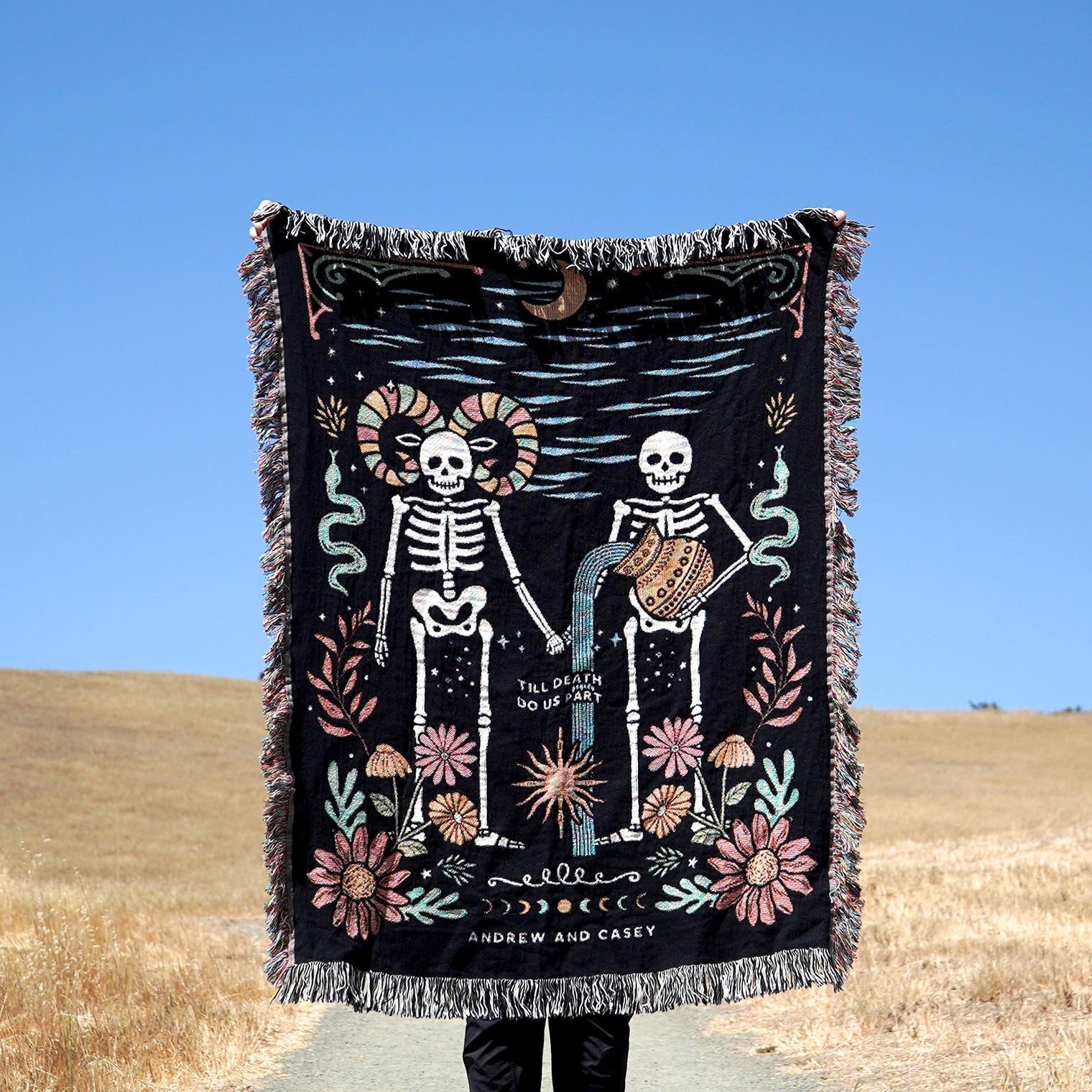 Personalized Zodiac Skeleton Couple Woven Blanket