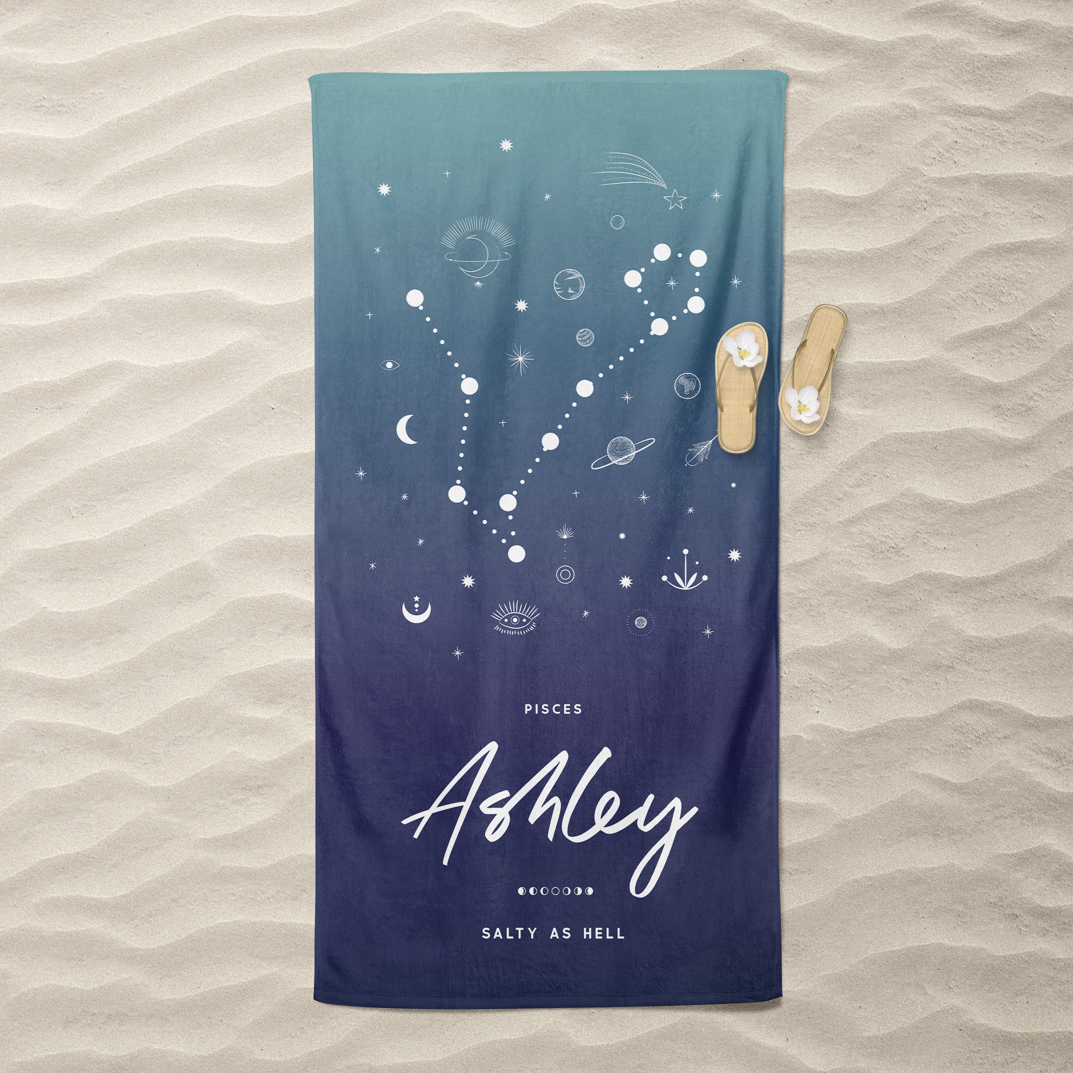 Personalized Zodiac Personalized Towel (Blue Green) - Beach Towel - Personalized Gifts for Couples, Custom Birthday Gifts, Custom Anniversary Gifts | Relatable Basic